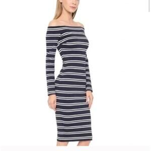 Bec & Bridge Ahoy Long Sleeve Off the Shoulder Midi Dress in Ink Stripe Size 8
